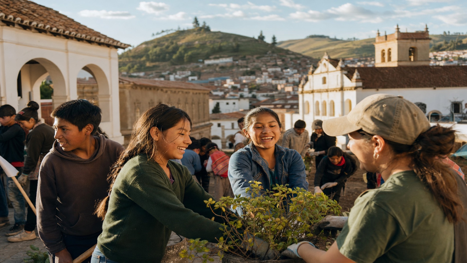 Jóvenes voluntarios en actividad comunitaria en Sucre, Bolivia